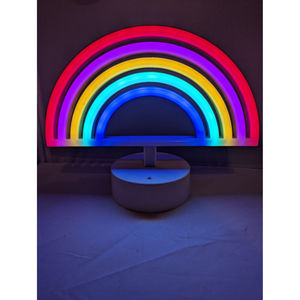 Isaac Jacobs 6.5” x 8.65” LED Neon Rainbow Tabletop Lamp White Base Night Light